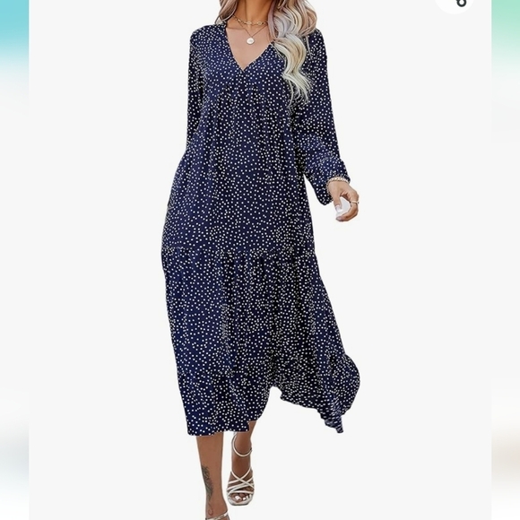 Gyrans Women's Boho Polka Dots V Neck Long Sleeve Midi Dress Size M - Picture 13 of 13